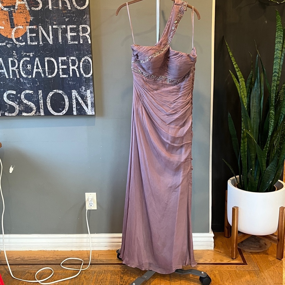 🥑Pronovias Beaded Full-Length One Shoulder Chiffon Dress | Evening Gown Wedding - Picture 10 of 12